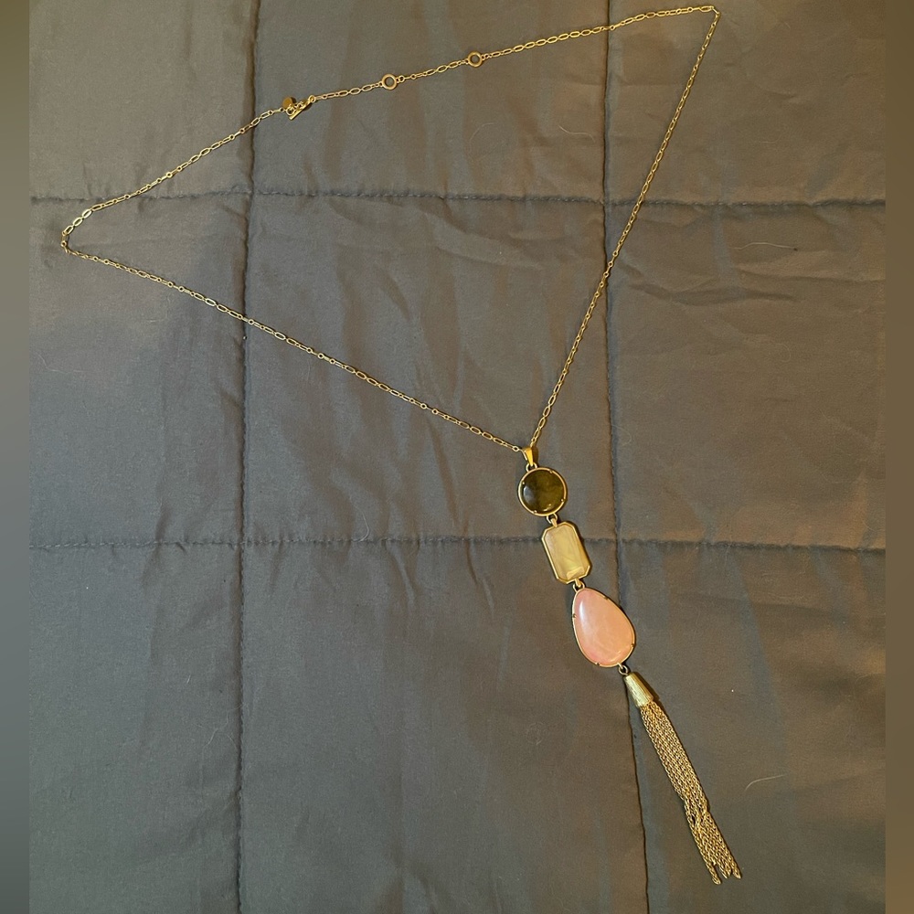 Spartan 449 Gold-tone Necklace with three stones and tassel